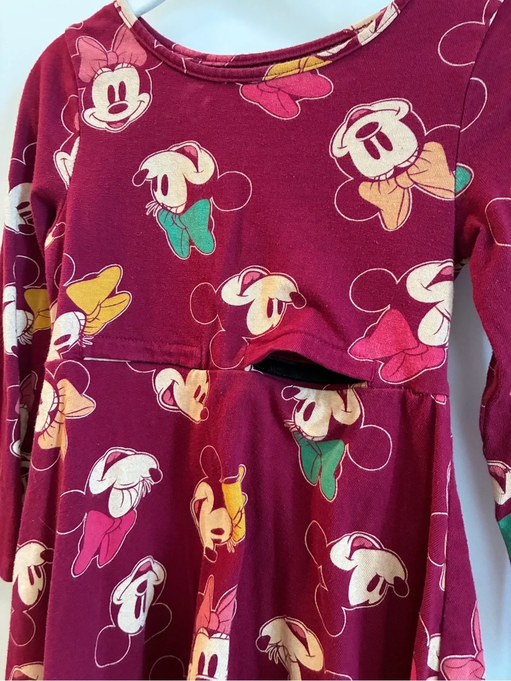 Disney Adaptive Girls' Minnie Mouse Burgundy Long Sleeve Dress - 3T